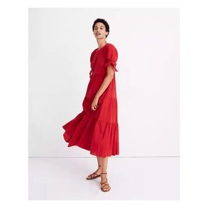 Madewell tie-sleeve tiered midi dress